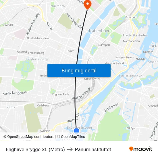 Enghave Brygge St. (Metro) to Panuminstituttet map