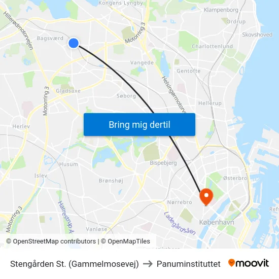 Stengården St. (Gammelmosevej) to Panuminstituttet map