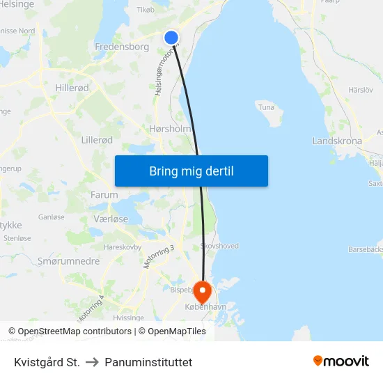 Kvistgård St. to Panuminstituttet map