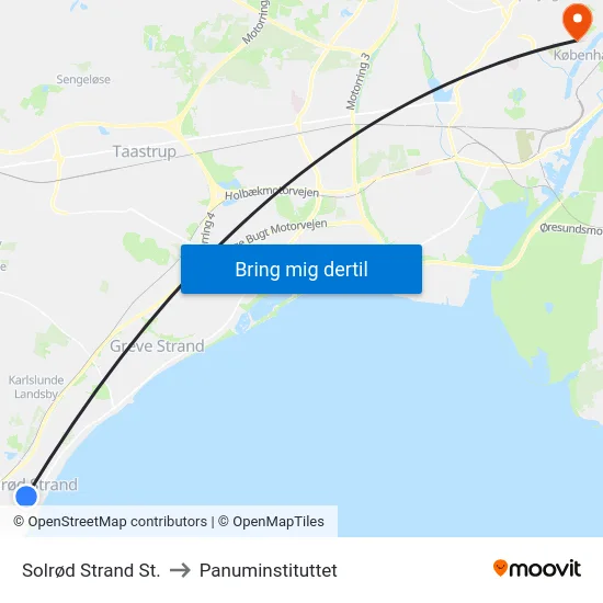Solrød Strand St. to Panuminstituttet map