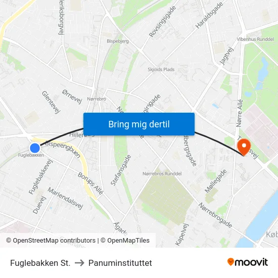 Fuglebakken St. to Panuminstituttet map