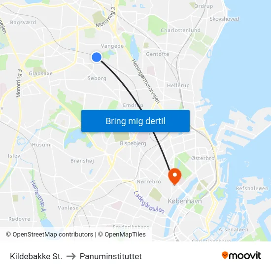 Kildebakke St. to Panuminstituttet map