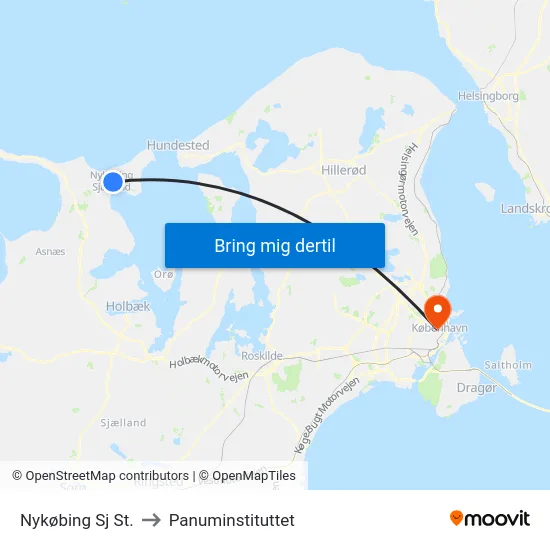 Nykøbing Sj St. to Panuminstituttet map