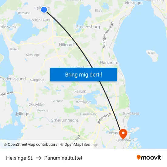 Helsinge St. to Panuminstituttet map