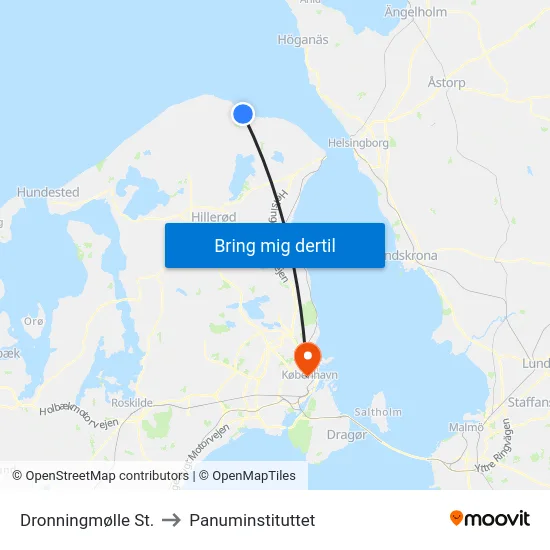 Dronningmølle St. to Panuminstituttet map