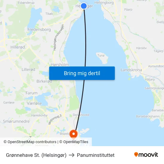Grønnehave St. (Helsingør) to Panuminstituttet map