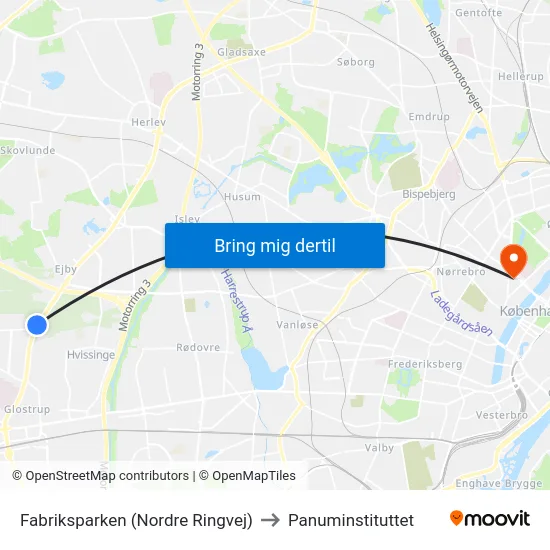 Fabriksparken (Nordre Ringvej) to Panuminstituttet map