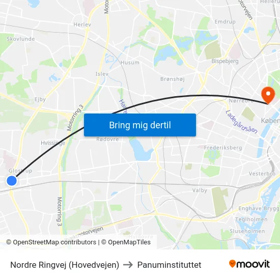 Nordre Ringvej (Hovedvejen) to Panuminstituttet map