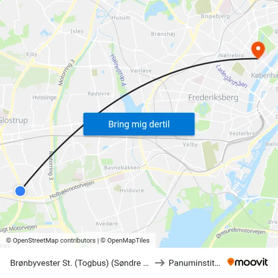 Brønbyvester St. (Togbus) (Søndre Ringvej) to Panuminstituttet map