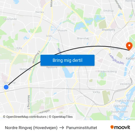 Nordre Ringvej (Hovedvejen) to Panuminstituttet map