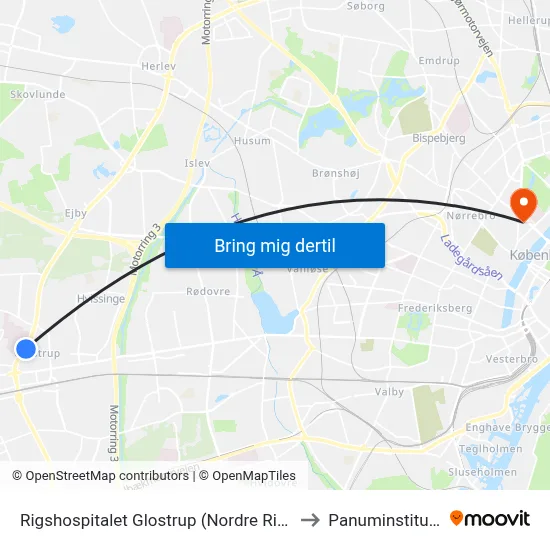 Rigshospitalet Glostrup (Nordre Ringvej) to Panuminstituttet map