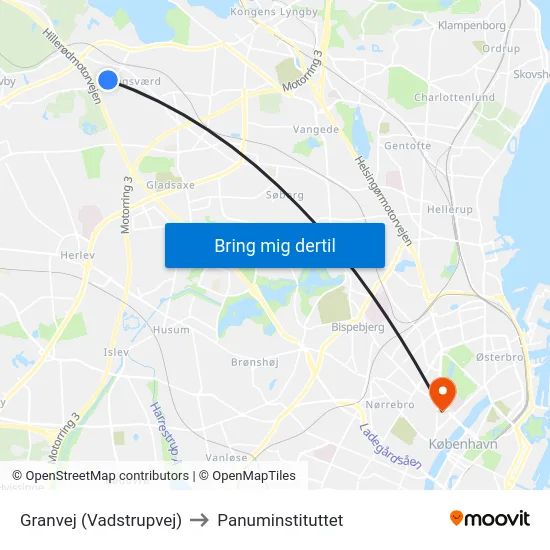 Granvej (Vadstrupvej) to Panuminstituttet map