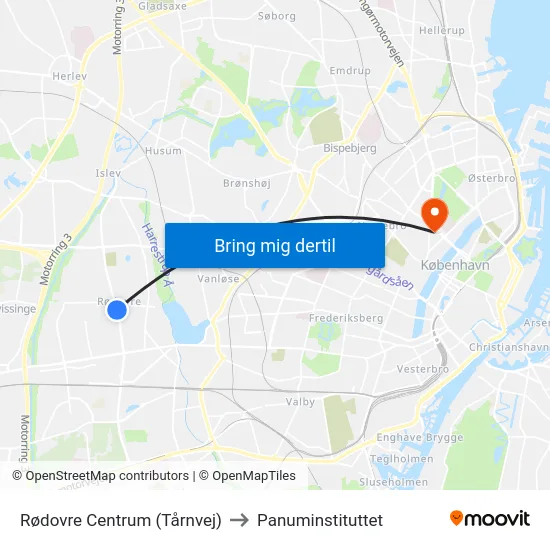 Rødovre Centrum (Tårnvej) to Panuminstituttet map