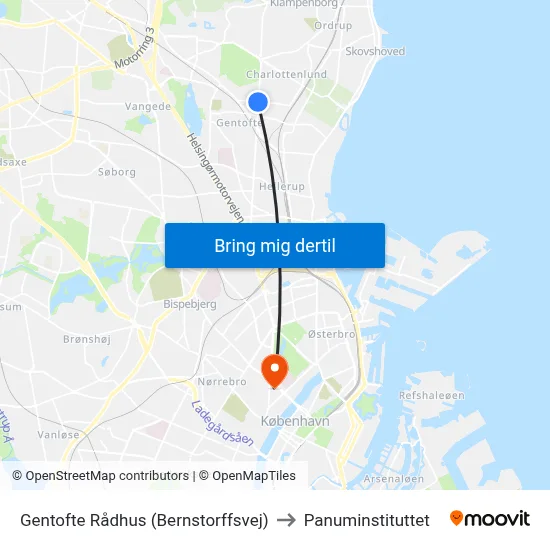 Gentofte Rådhus (Bernstorffsvej) to Panuminstituttet map