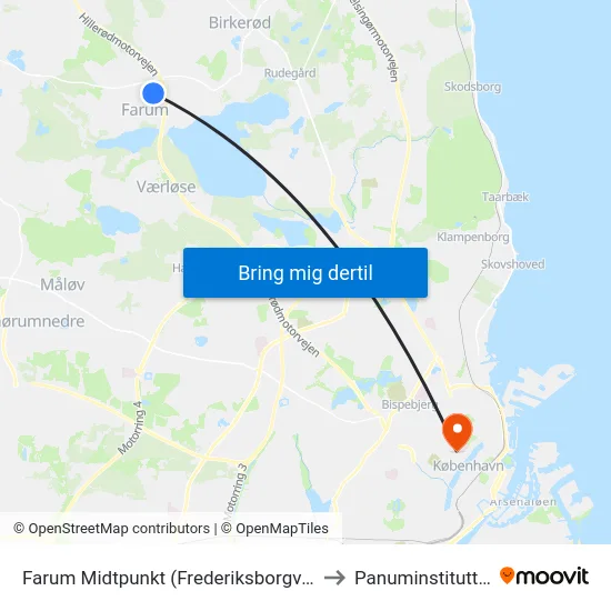Farum Midtpunkt (Frederiksborgvej) to Panuminstituttet map
