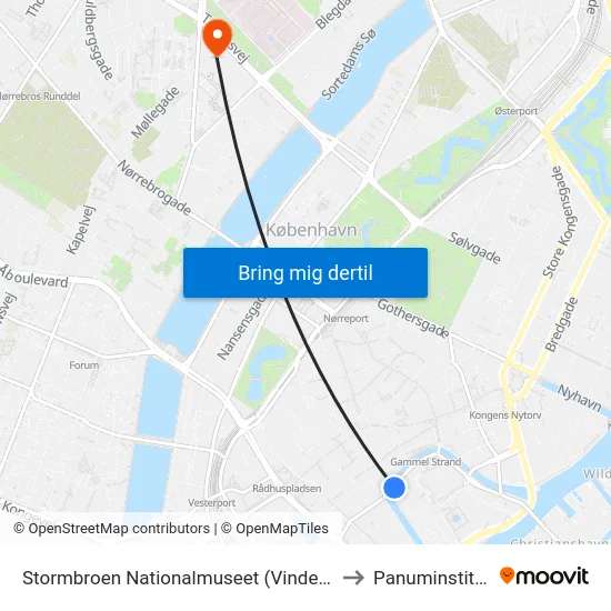 Stormbroen Nationalmuseet (Vindebrogade) to Panuminstituttet map