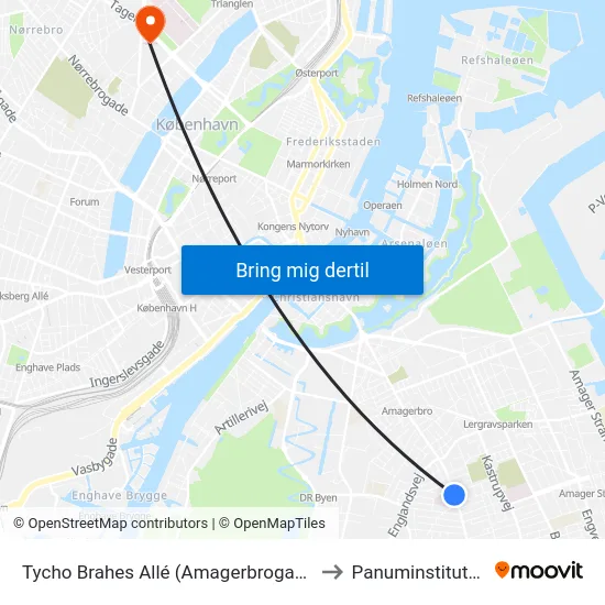 Tycho Brahes Allé (Amagerbrogade) to Panuminstituttet map