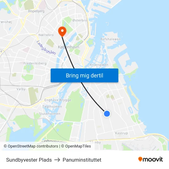 Sundbyvester Plads to Panuminstituttet map