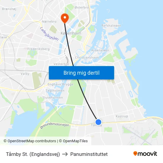 Tårnby St. (Englandsvej) to Panuminstituttet map