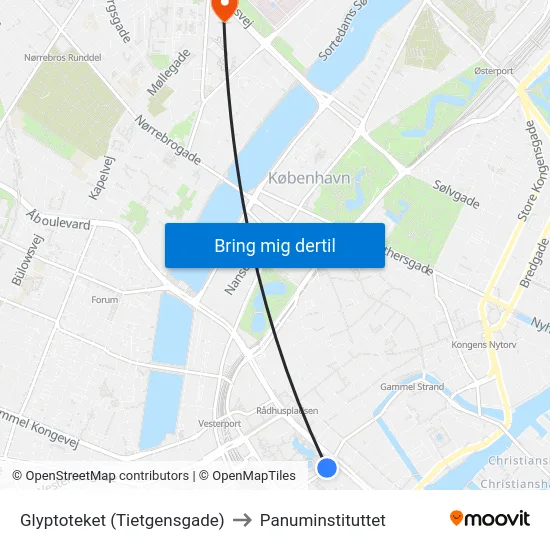 Glyptoteket (Tietgensgade) to Panuminstituttet map