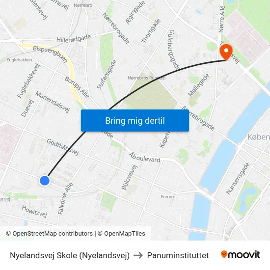 Nyelandsvej Skole (Nyelandsvej) to Panuminstituttet map