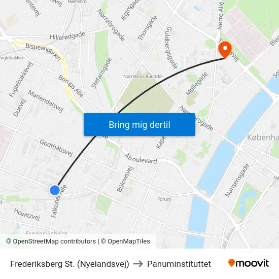 Frederiksberg St. (Nyelandsvej) to Panuminstituttet map