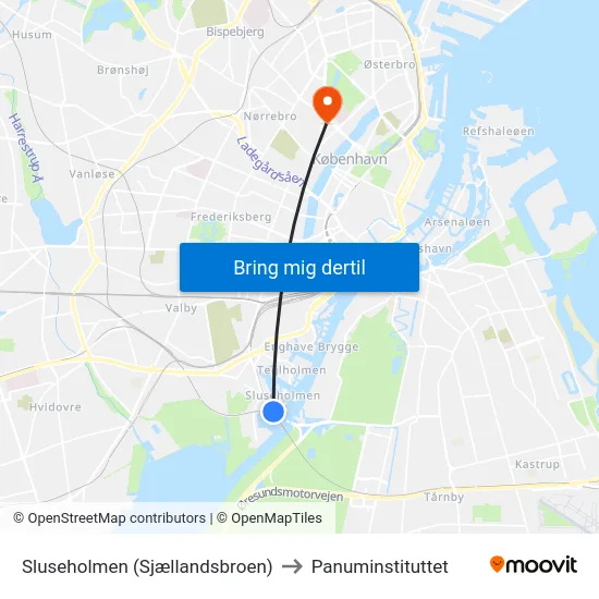 Sluseholmen (Sjællandsbroen) to Panuminstituttet map