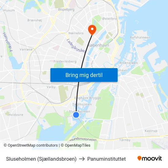 Sluseholmen (Sjællandsbroen) to Panuminstituttet map