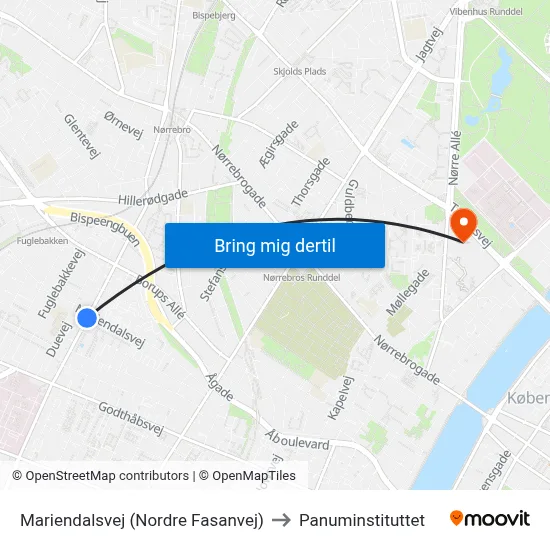 Mariendalsvej (Nordre Fasanvej) to Panuminstituttet map