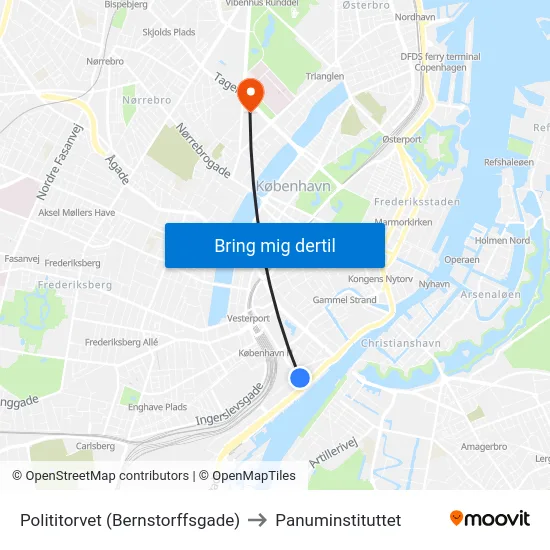 Polititorvet (Bernstorffsgade) to Panuminstituttet map