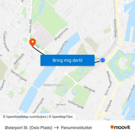 Østerport St. (Oslo Plads) to Panuminstituttet map