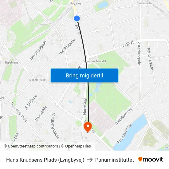 Hans Knudsens Plads (Lyngbyvej) to Panuminstituttet map