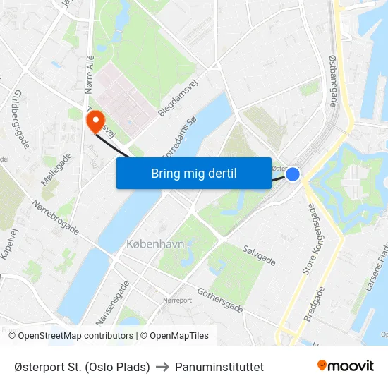 Østerport St. (Oslo Plads) to Panuminstituttet map