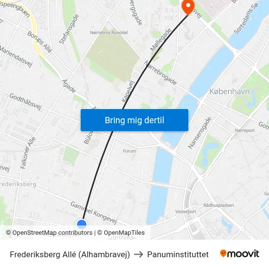 Frederiksberg Allé (Alhambravej) to Panuminstituttet map