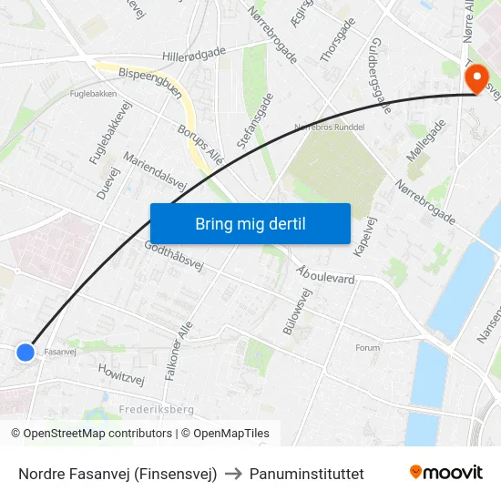 Nordre Fasanvej (Finsensvej) to Panuminstituttet map