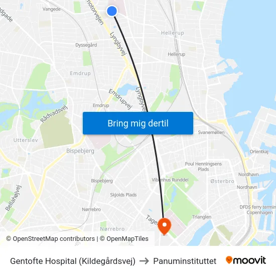 Gentofte Hospital (Kildegårdsvej) to Panuminstituttet map
