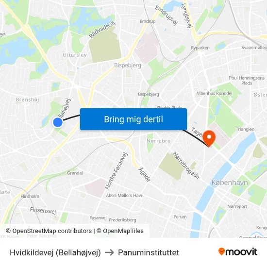 Hvidkildevej (Bellahøjvej) to Panuminstituttet map
