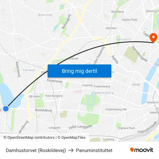 Damhustorvet (Roskildevej) to Panuminstituttet map