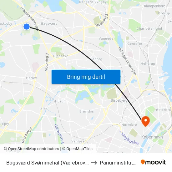 Bagsværd Svømmehal (Værebrovej) to Panuminstituttet map
