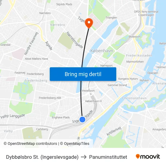 Dybbølsbro St. (Ingerslevsgade) to Panuminstituttet map