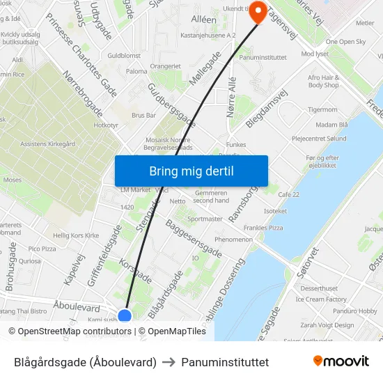 Blågårdsgade (Åboulevard) to Panuminstituttet map