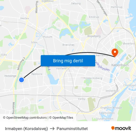Irmabyen (Korsdalsvej) to Panuminstituttet map