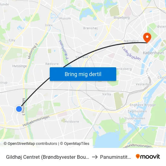 Gildhøj Centret (Brøndbyvester Boulevard) to Panuminstituttet map