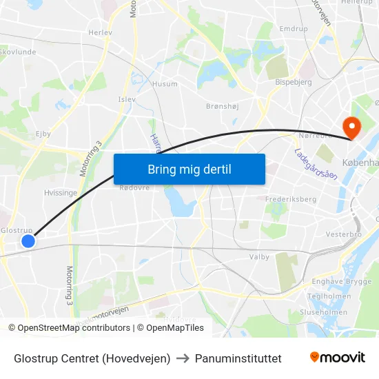 Glostrup Centret (Hovedvejen) to Panuminstituttet map