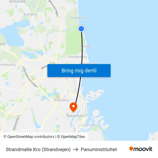 Strandmølle Kro (Strandvejen) to Panuminstituttet map
