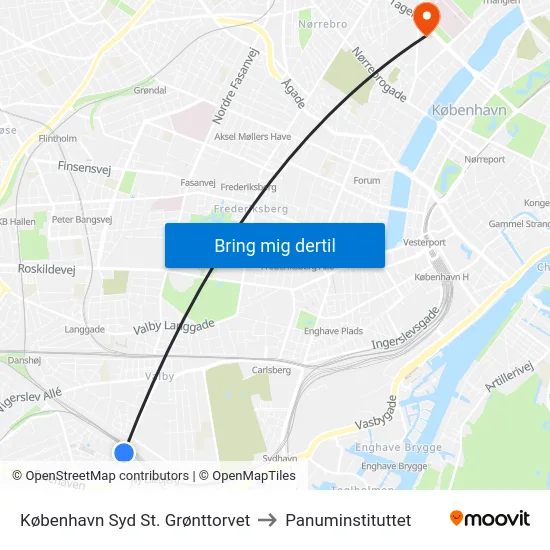 København Syd St. Grønttorvet to Panuminstituttet map