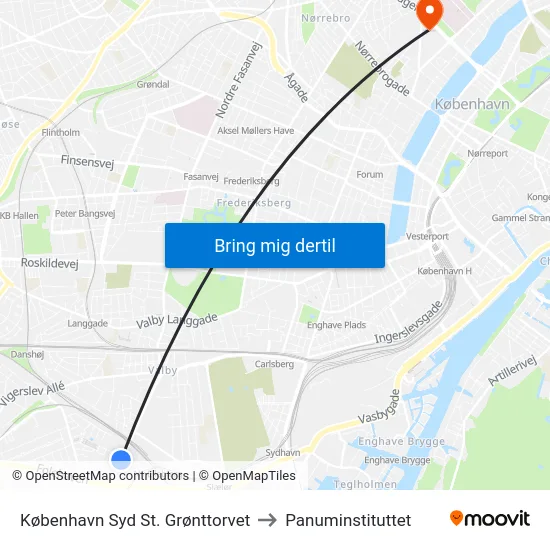 København Syd St. Grønttorvet to Panuminstituttet map