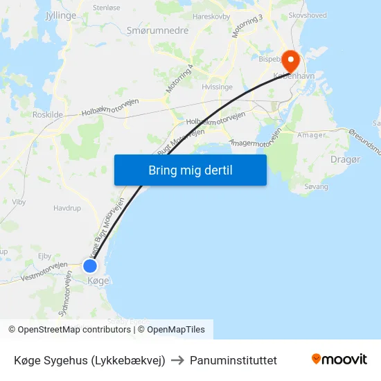 Køge Sygehus (Lykkebækvej) to Panuminstituttet map