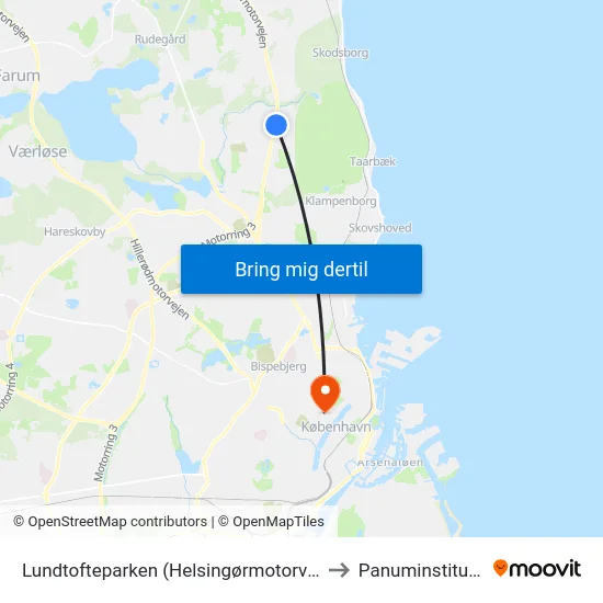 Lundtofteparken (Helsingørmotorvejen) to Panuminstituttet map