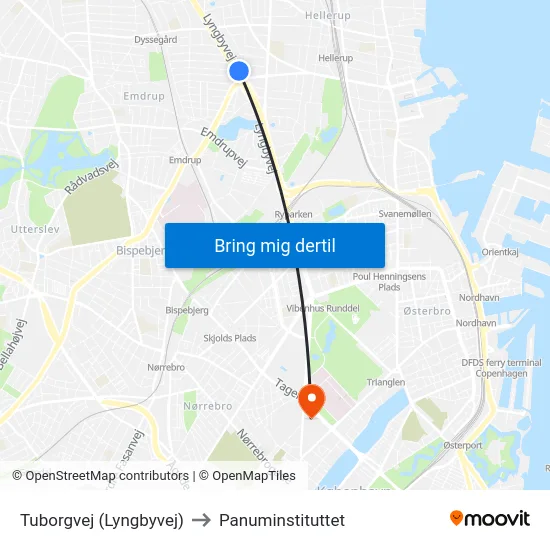 Tuborgvej (Lyngbyvej) to Panuminstituttet map